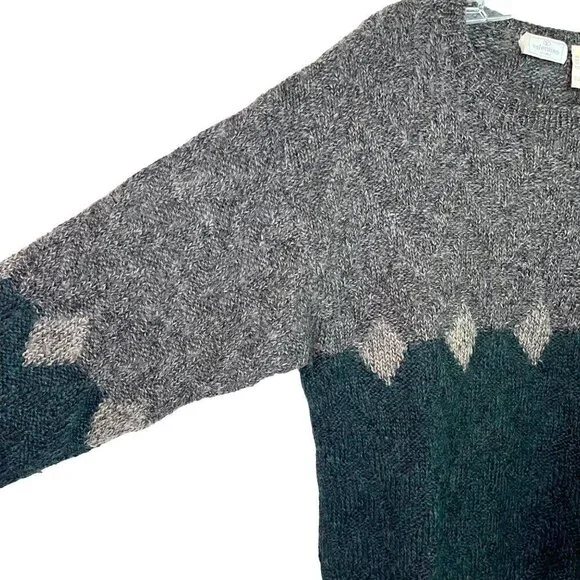 Valentino Uomo Mens Sweater Green Gray Size Medium Vintage Wool Mohair Nylon